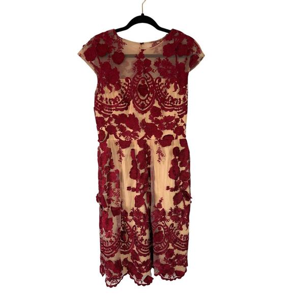 Marchesa Notte Mena Dress red beige size 10 - Picture 1 of 5